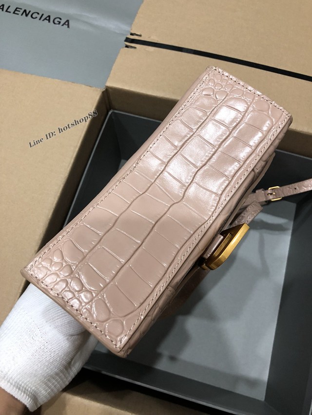 Balenciaga專櫃爆款小號手提女包 巴黎世家鱷魚奶茶色金扣Hourglass沙漏包 fyj1661